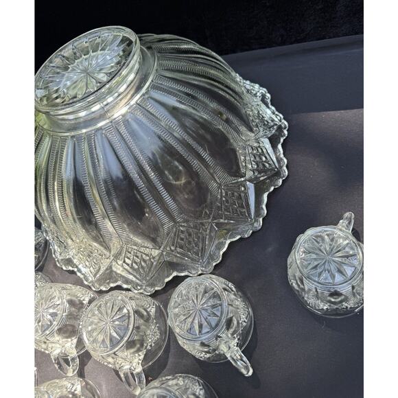 Gorgeous Antique DUNCAN & MILLER GLASS CO. No. 52 Punch Bowl & 11 Cups 1896-1910 - Picture 9 of 12